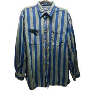 Vintage Cambridge Classics Shirt Men's Large Blue Green Long Sleeve Button Up